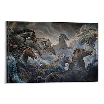 絵画 馬 額装油絵 Amazon｜ポセイドンの馬 インテリア装飾額装壁用絵画